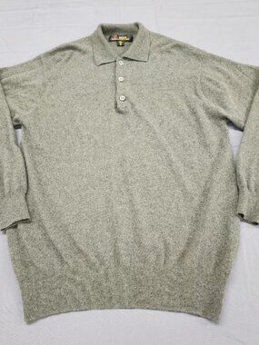 ERDOS Men's S Olive Green 100% Cashmere Polo Sweater Long Sleeve Pullover Knit